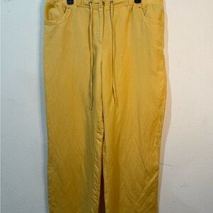 JM COLLECTION Women Yellow Linen Pants With Zipper/Drawstring And Button Waist